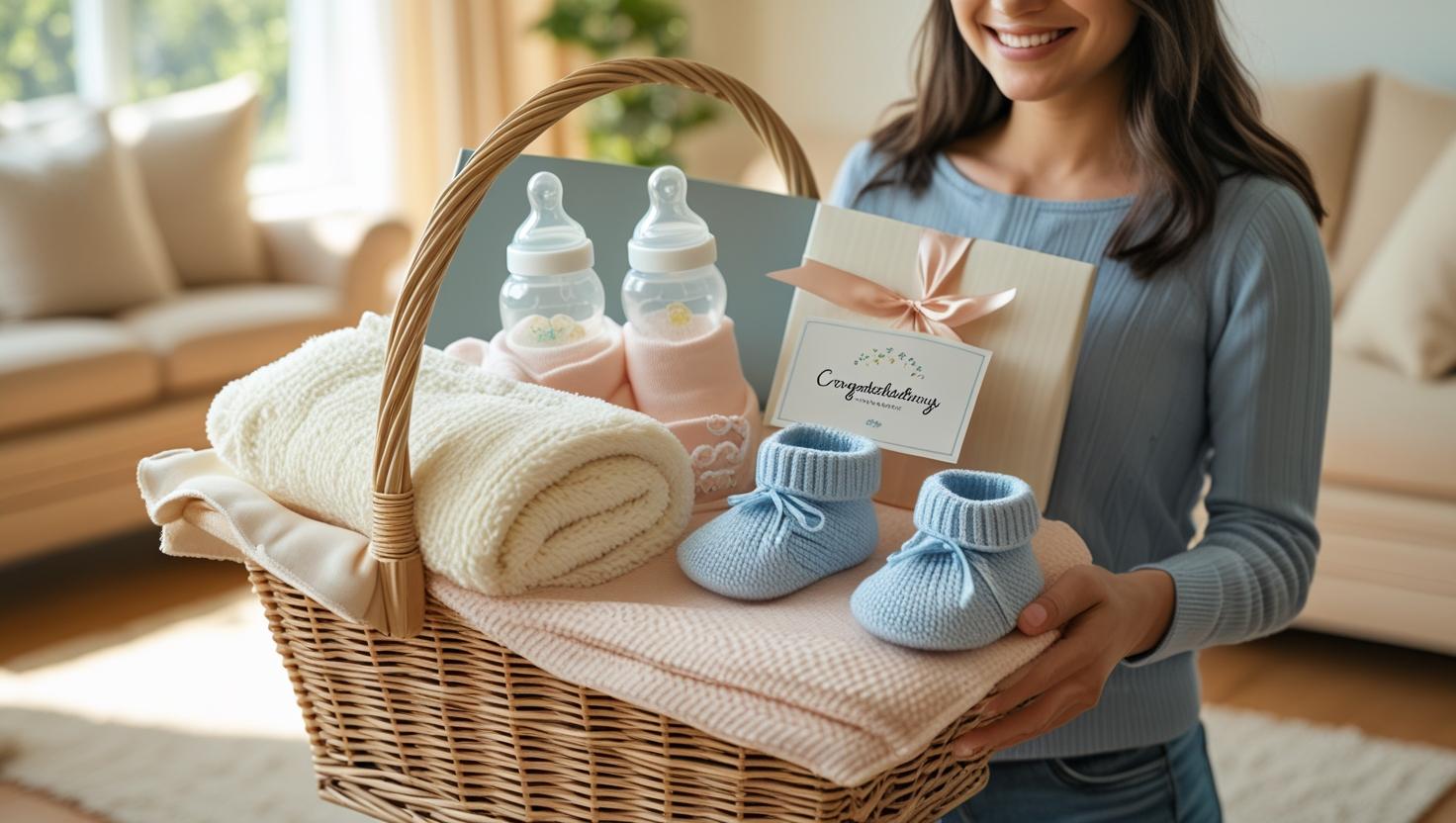 Beautiful Baby Basket with Toys and Essentials Baby Gift Basket with Soft Toys and Clothing