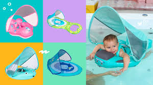 Variety of colorful baby pool floats on poolside