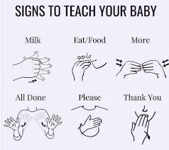 Toddler using sign for milk