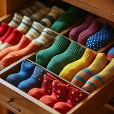 Drawer of folded baby onesies and socks